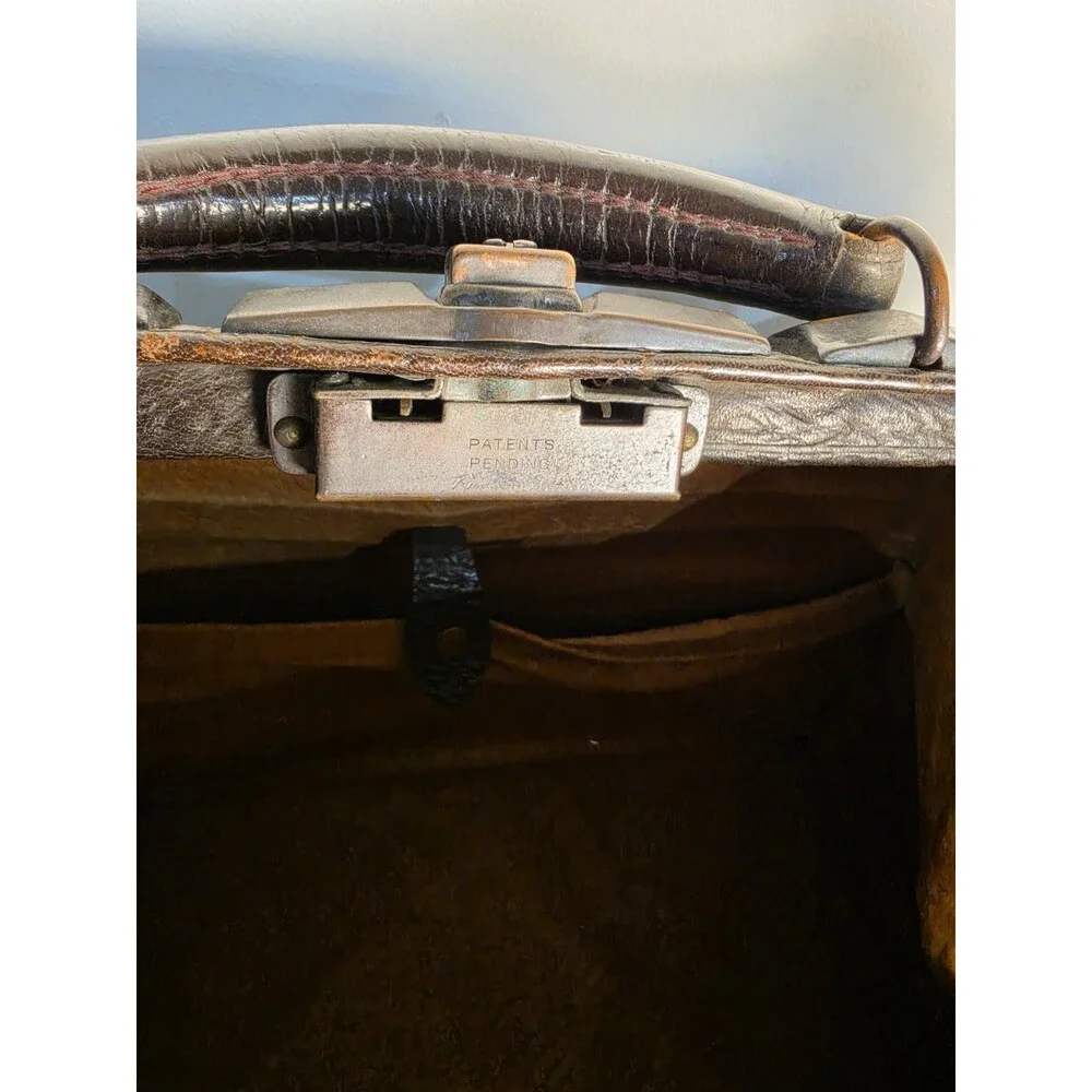 Vintage Mid Century Leather Doctor's Medical Bag Sharkskin